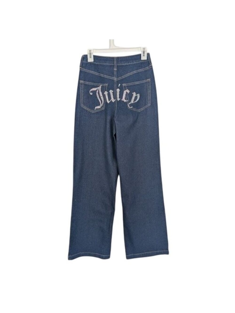 Juicy Couture Rhinestone Wide Leg Jeans Y2K Spell Out Juicy Streetwear Size 7 28